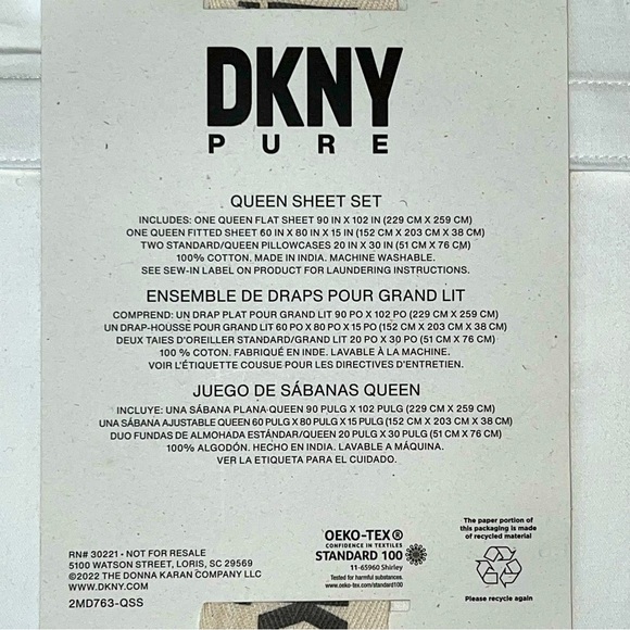6 Pc DKNY Pure Queen Cotton White Sheets Sheet Set Fitted, Flat, 4 Pillowcases - Picture 5 of 8